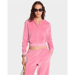 Sporty & Rich Health Ivy Velour Zipped Hoodie Pink